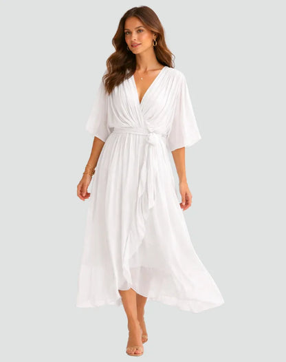 Vestido de Invitada de Boda Midi Formal Fluido con Volantes