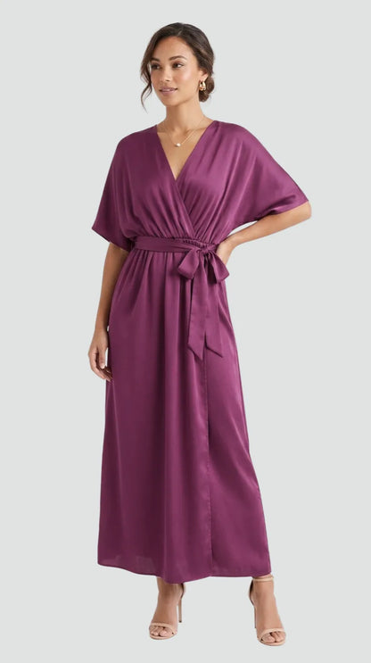 Vestido de Invitada de Boda Midi Formal Fluido con Volantes