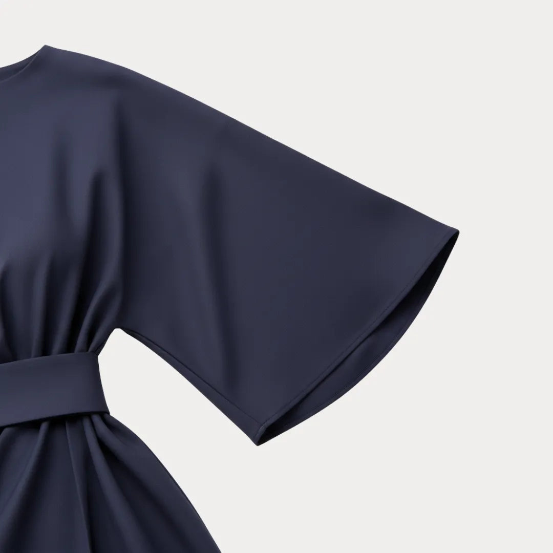 Vestido de Invitada de Boda Midi Manga Abullonada Elegante con Drapeado