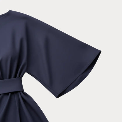 Vestido de Invitada de Boda Midi Manga Abullonada Elegante con Drapeado