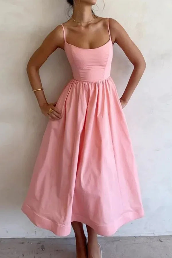 Vestido de Invitada de Boda Midi Verano Elegante con Asimétrico 