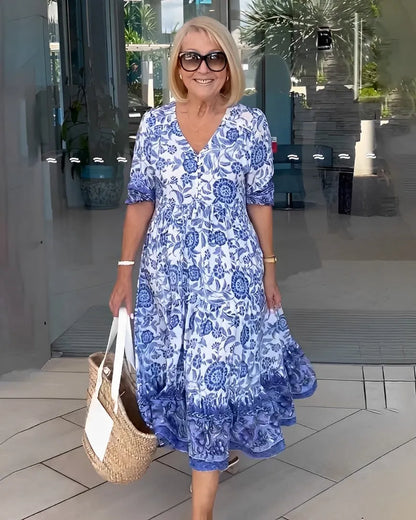 Vestido de Invitada de Boda Midi Verano Flores con Manga Corta
