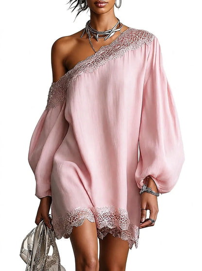Vestido de Invitada de Boda Midi con Manga Abullonada y Asimétrico