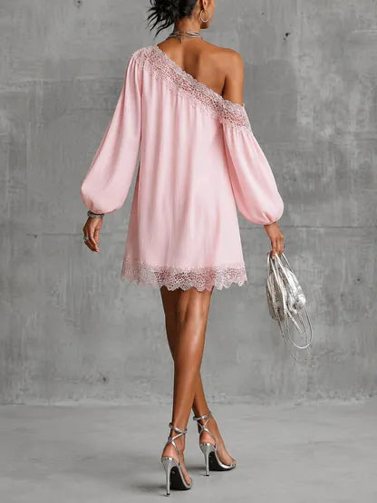 Vestido de Invitada de Boda Midi con Manga Abullonada y Asimétrico