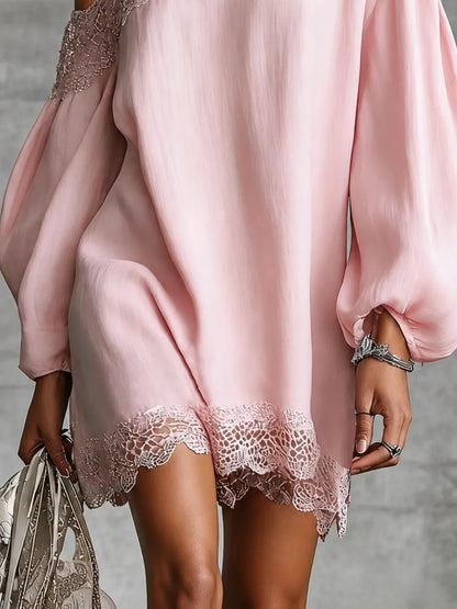 Vestido de Invitada de Boda Midi con Manga Abullonada y Asimétrico