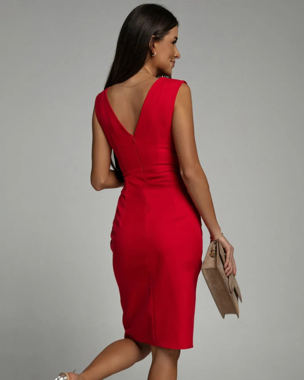 Vestido de Invitada de Boda Mini Elegante Plisado con Abertura