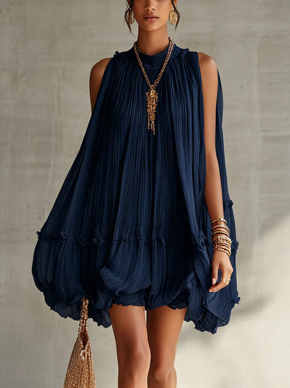 Vestido de Verano Corto Azul Elegante con Cuello Halter