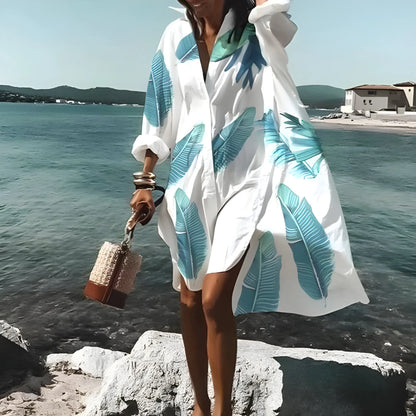 Vestido de Verano Corto Blanco Elegante con Manga Larga