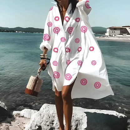 Vestido de Verano Corto Blanco Elegante con Manga Larga