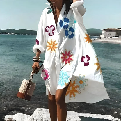 Vestido de Verano Corto Blanco Elegante con Manga Larga