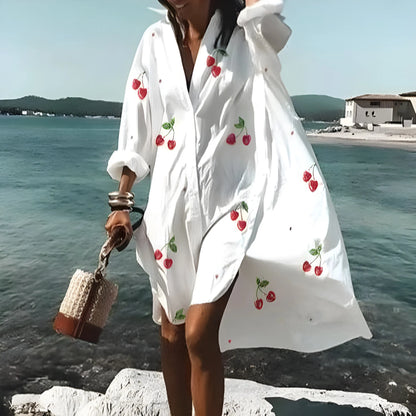 Vestido de Verano Corto Blanco Elegante con Manga Larga