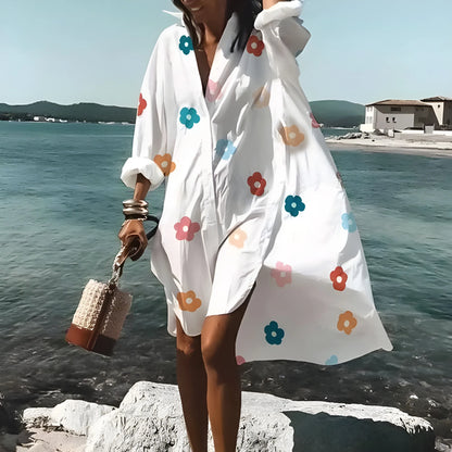 Vestido de Verano Corto Blanco Elegante con Manga Larga