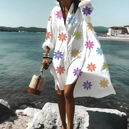 Vestido de Verano Corto Blanco Elegante con Manga Larga