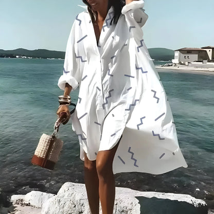 Vestido de Verano Corto Blanco Elegante con Manga Larga