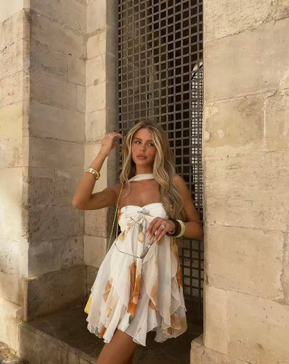 Vestido de Verano Corto Blanco con Flores