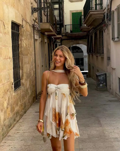 Vestido de Verano Corto Blanco con Flores