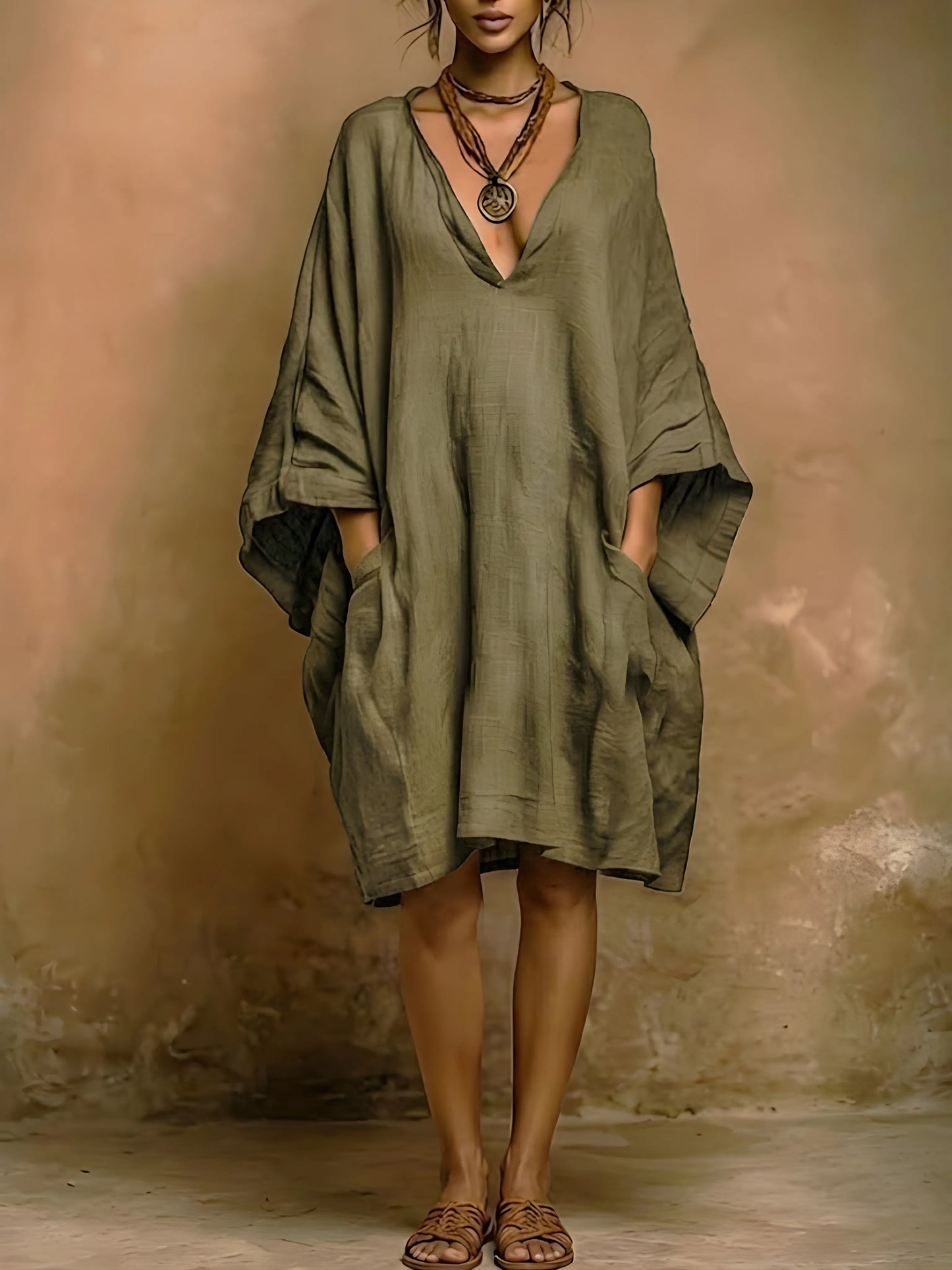 Vestido de Verano Corto Boho Casual con Escote en V
