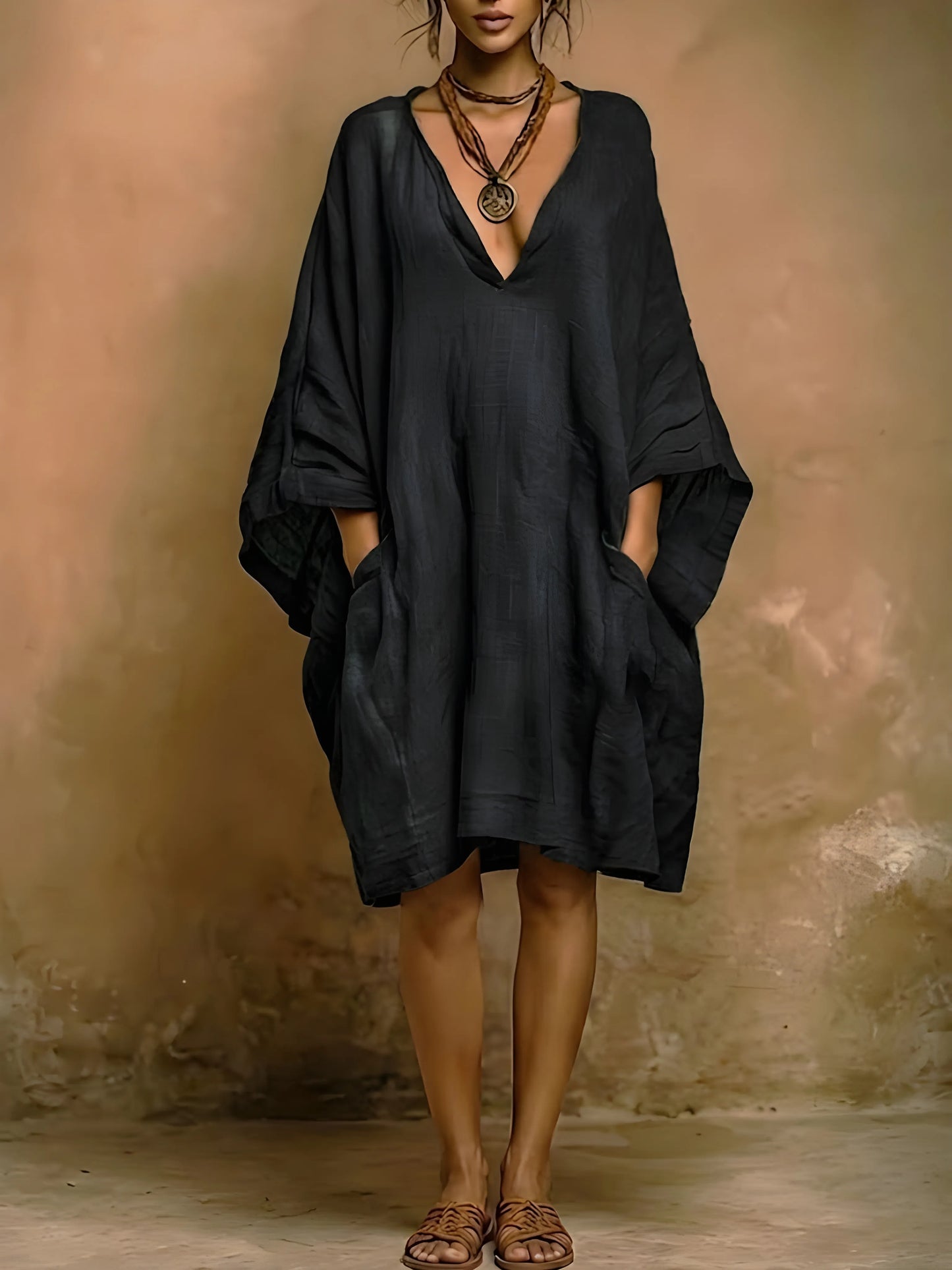 Vestido de Verano Corto Boho Casual con Escote en V