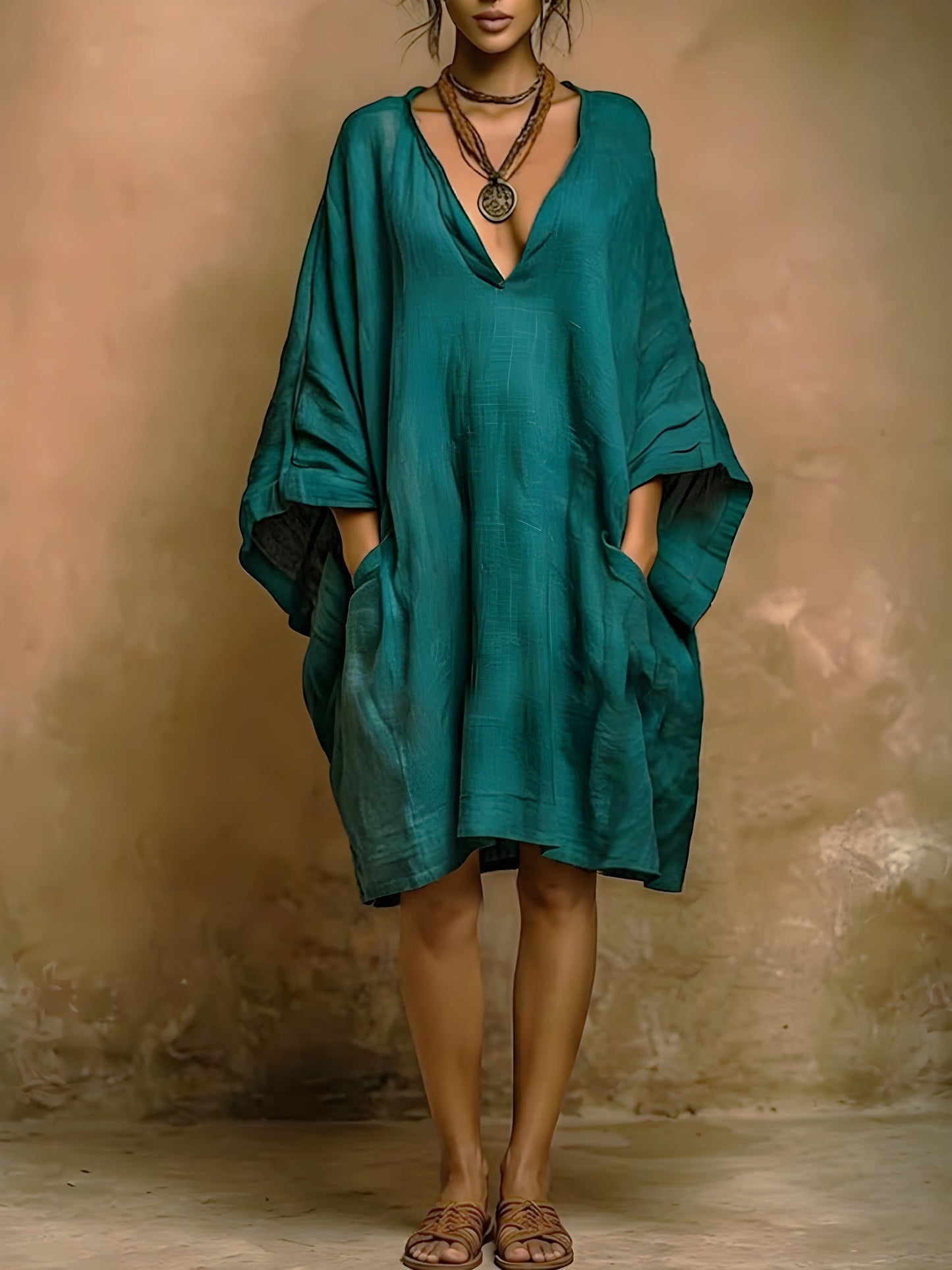 Vestido de Verano Corto Boho Casual con Escote en V