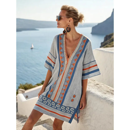 Vestido de Verano Corto Boho Elegante con Escote en V