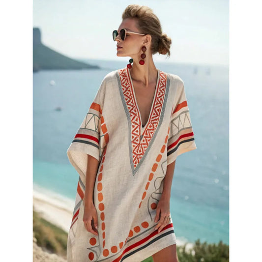 Vestido de Verano Corto Boho Elegante con Escote en V