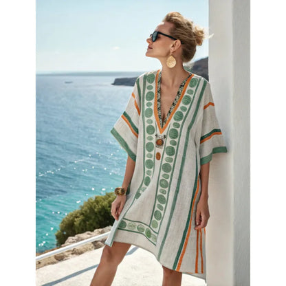 Vestido de Verano Corto Boho Elegante con Escote en V