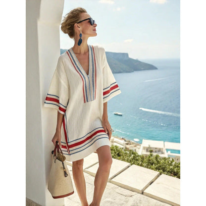 Vestido de Verano Corto Boho con Escote en V y Estampado