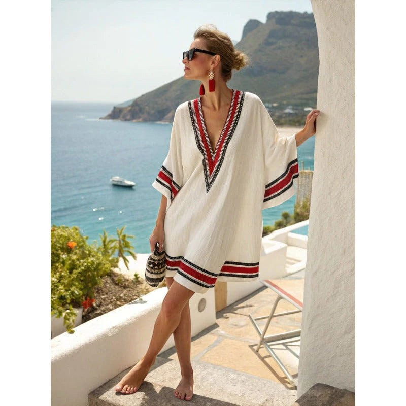 Vestido de Verano Corto Boho con Escote en V y Estampado