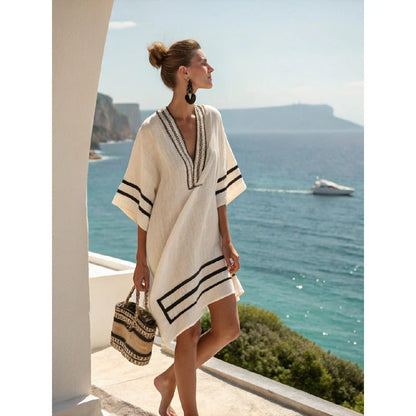 Vestido de Verano Corto Boho con Escote en V y Estampado