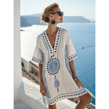 Vestido de Verano Corto Boho con Escote en V y Estampado