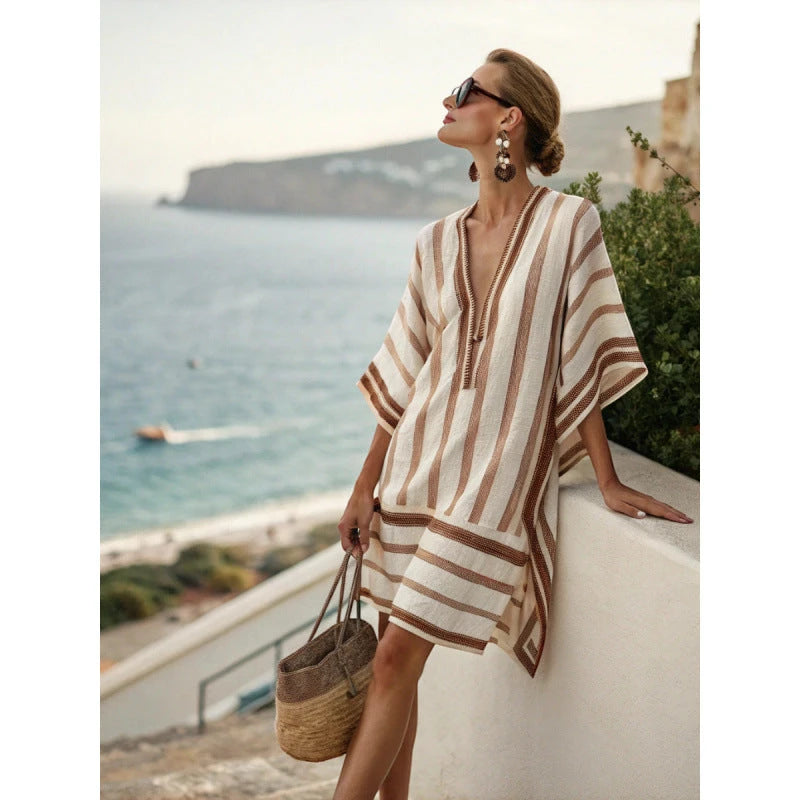 Vestido de Verano Corto Boho con Escote en V y Estampado