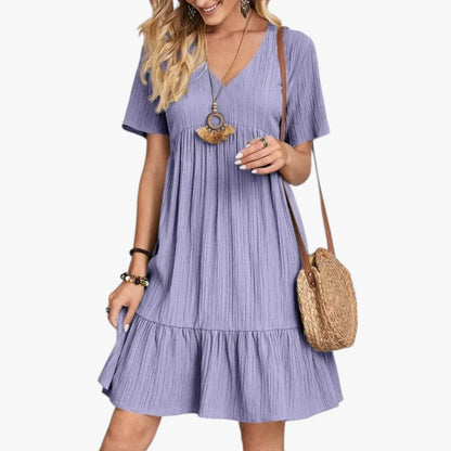Vestido de Verano Corto Casual Boho con Volantes y Escote en V