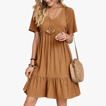 Vestido de Verano Corto Casual Boho con Volantes y Escote en V