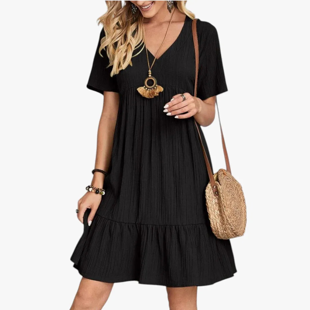 Vestido de Verano Corto Casual Boho con Volantes y Escote en V
