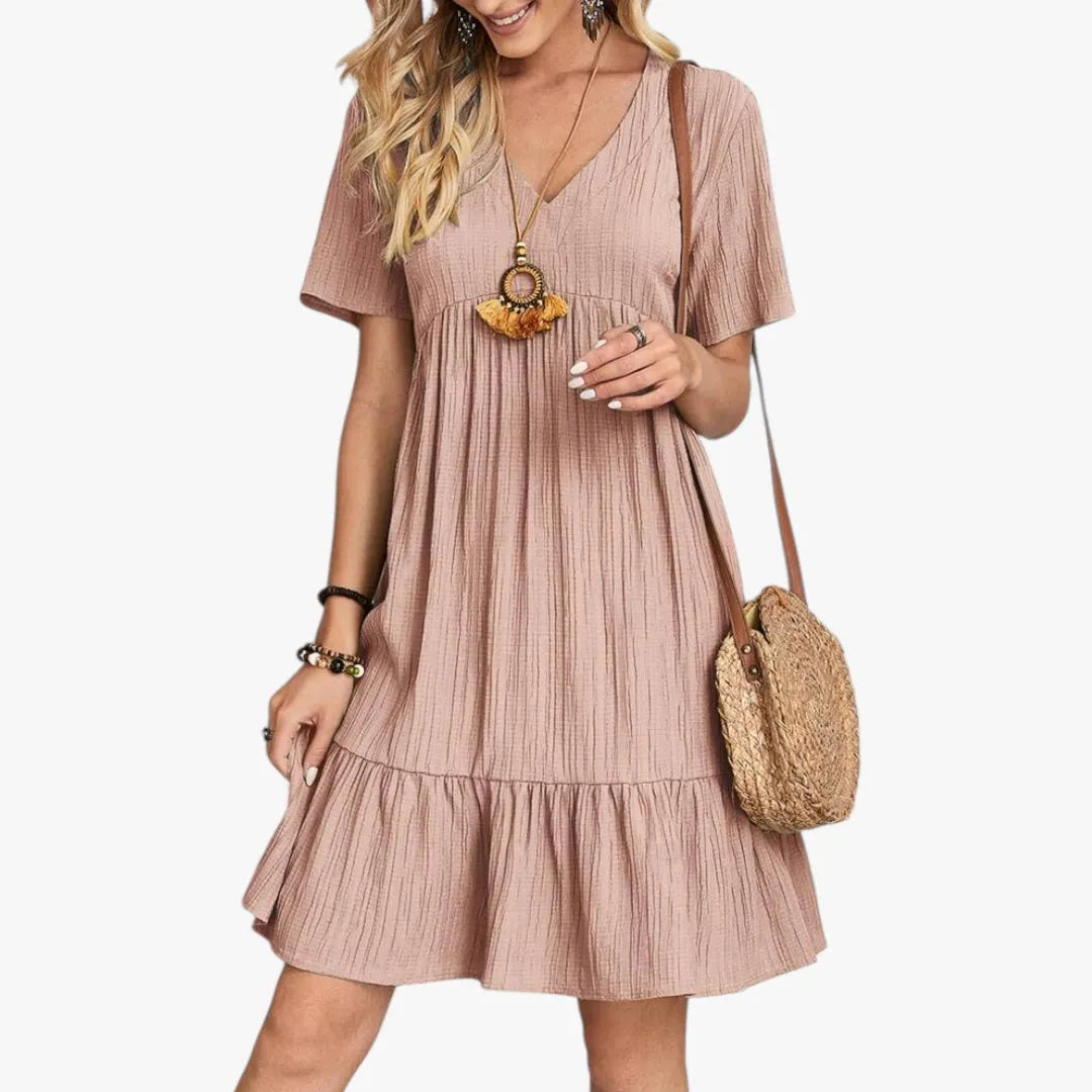Vestido de Verano Corto Casual Boho con Volantes y Escote en V