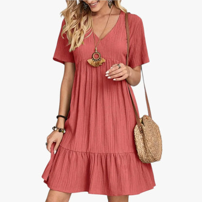Vestido de Verano Corto Casual Boho con Volantes y Escote en V