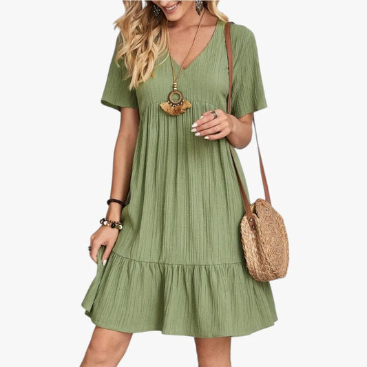 Vestido de Verano Corto Casual Boho con Volantes y Escote en V