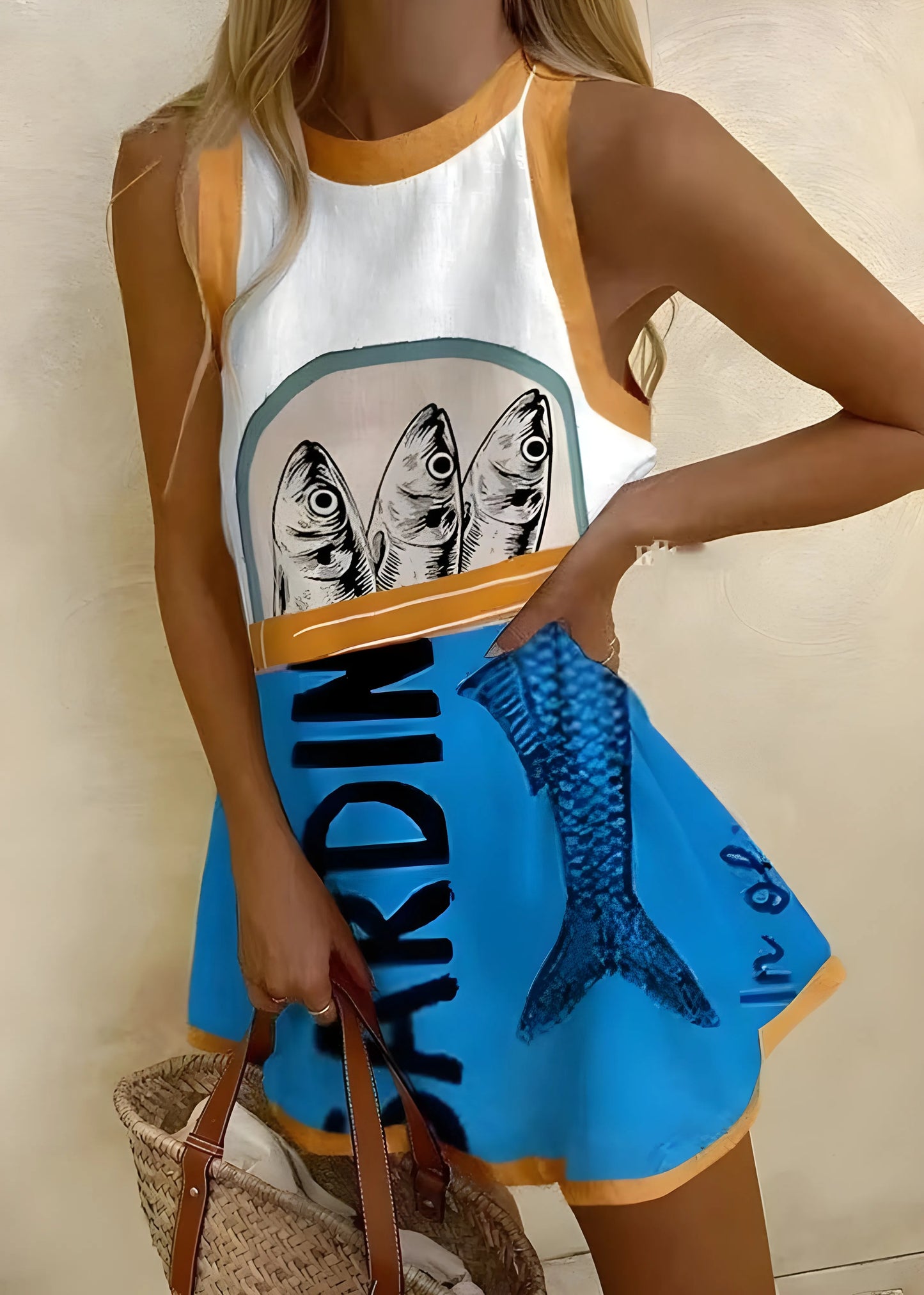 Vestido de Verano Corto Casual Estampado con Cuello Redondo