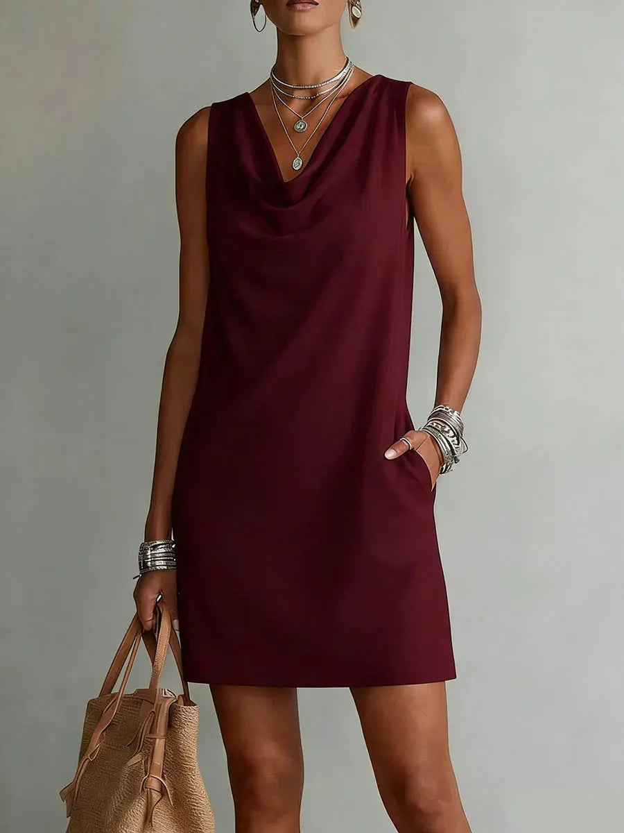 Vestido de Verano Corto Elegante Casual con Cuello Drapeado