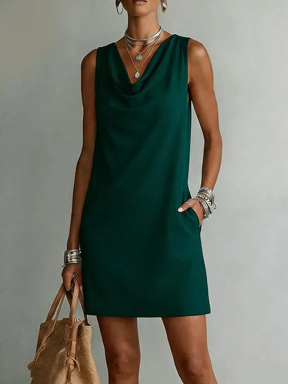 Vestido de Verano Corto Elegante Casual con Cuello Drapeado