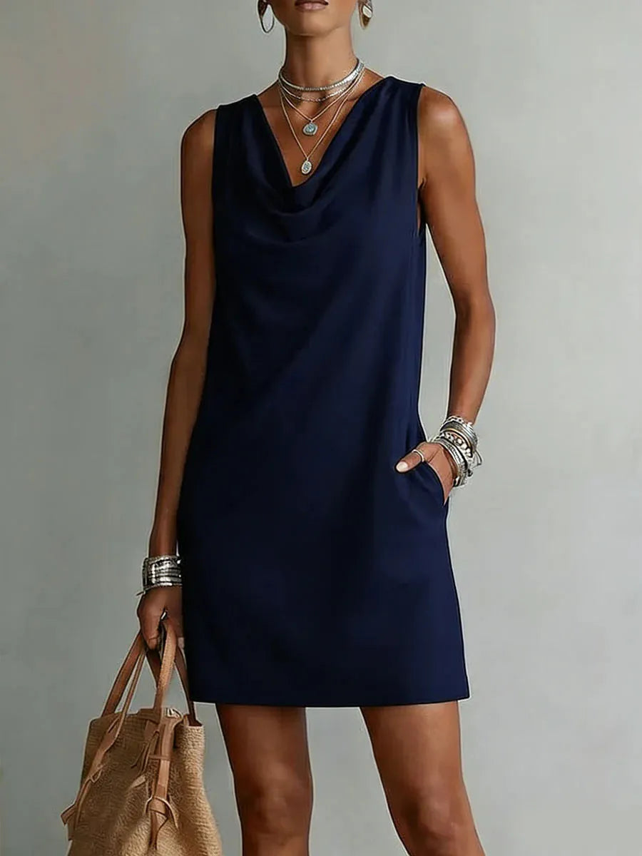 Vestido de Verano Corto Elegante Casual con Cuello Drapeado