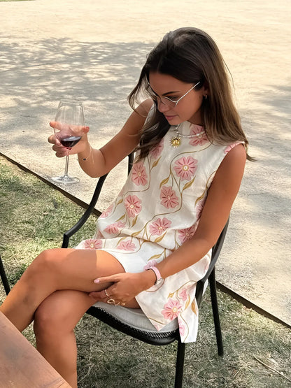 Vestido de Verano Corto Elegante Casual con Flores Detalles