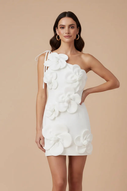 Vestido de Verano Corto Elegante Floral con Un Hombro