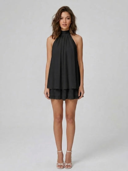 Vestido de Verano Corto Elegante con Cuello Halter y Volantes