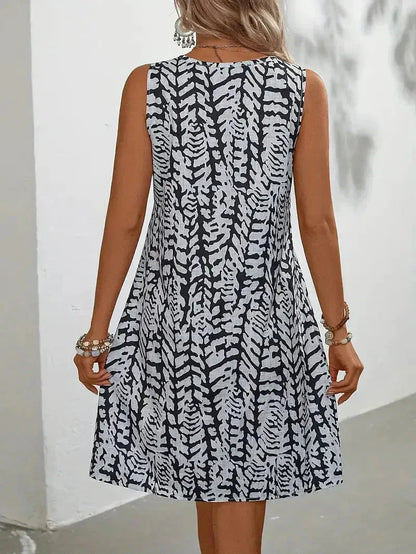 Vestido de Verano Corto Estampado Casual con Cuello Redondo