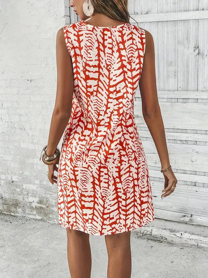 Vestido de Verano Corto Estampado Casual con Cuello Redondo