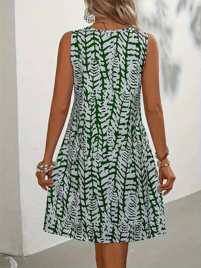Vestido de Verano Corto Estampado Casual con Cuello Redondo