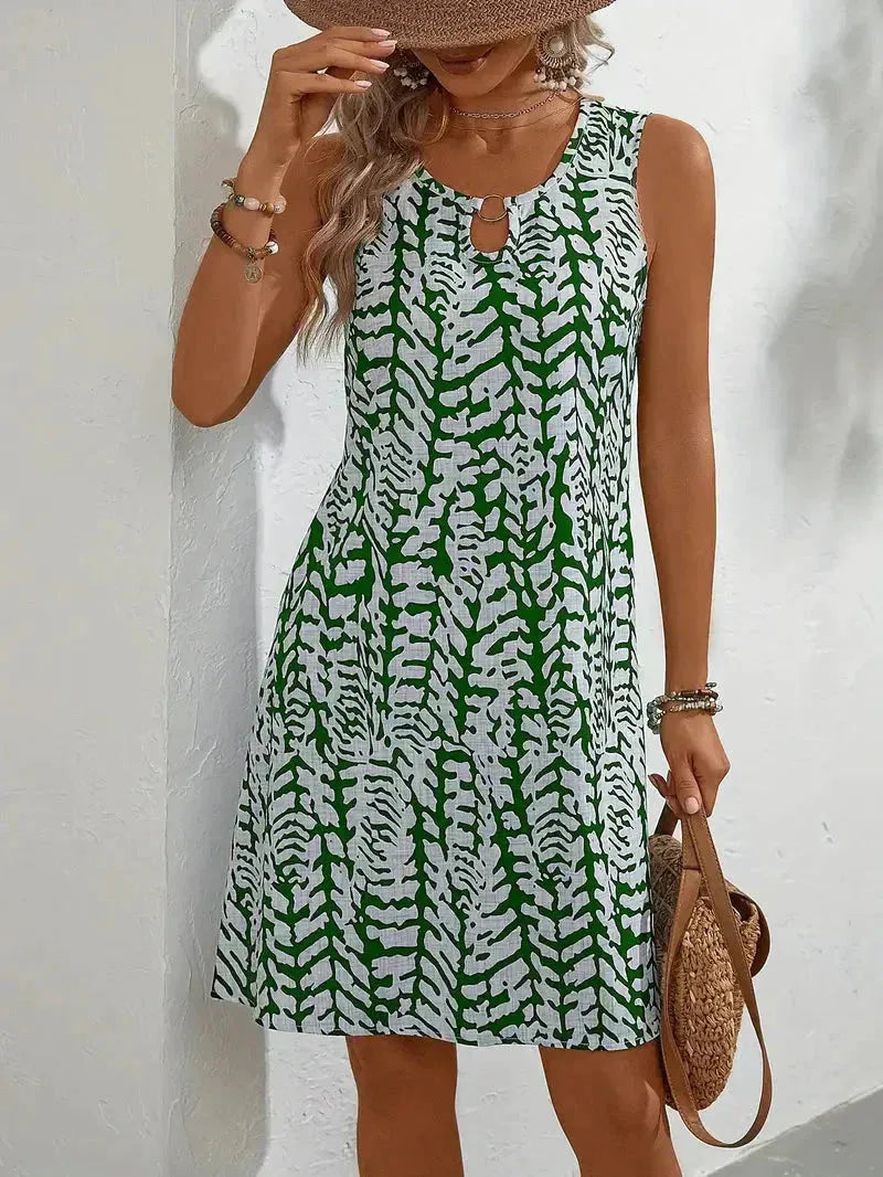 Vestido de Verano Corto Estampado Casual con Cuello Redondo