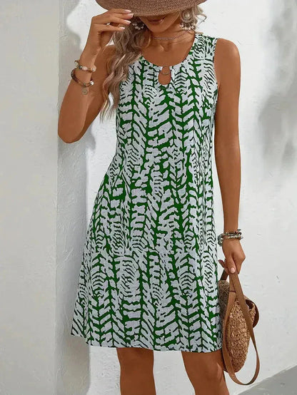 Vestido de Verano Corto Estampado Casual con Cuello Redondo