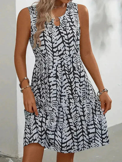 Vestido de Verano Corto Estampado Casual con Cuello Redondo